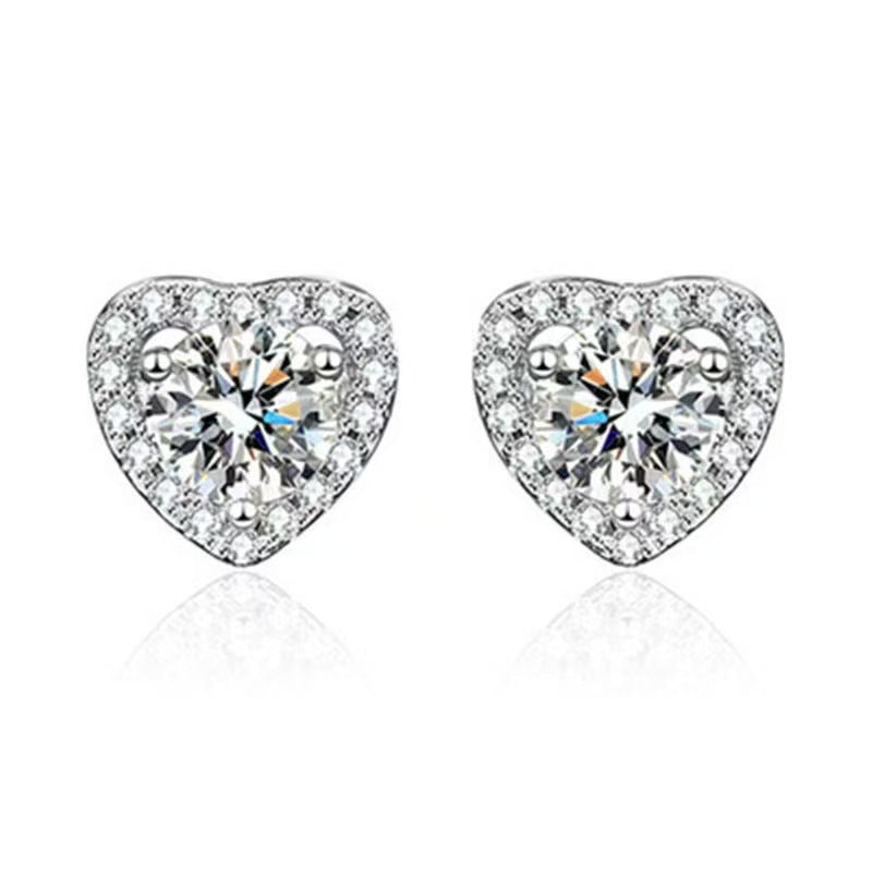 Versatile Simple Womens Heart-Shaped Zircon Earrings