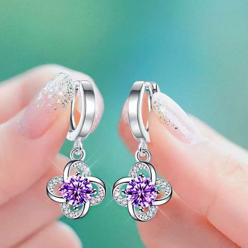 Simple Crystal Earrings Four-Leaf Clover Earrings