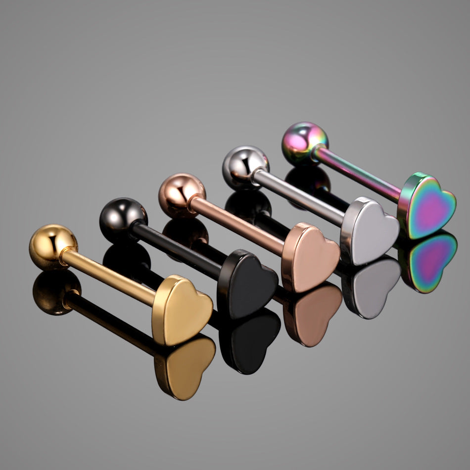 100 316L Cast Stainless Steel Peach Heart Human Body Piercing Accessories Tongue Pin