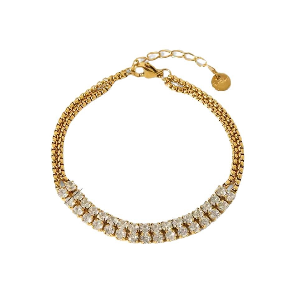 Full-Crystal Zircon Flower Stainless Steel Bracelet