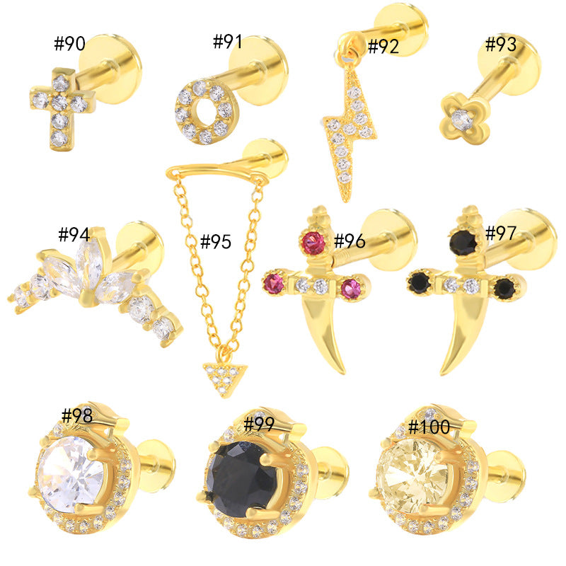 Sterling Silver Piercing Internal Thread Flat Head Body Auricle Piercing Ear Bone Stud Earrings Ear Studs