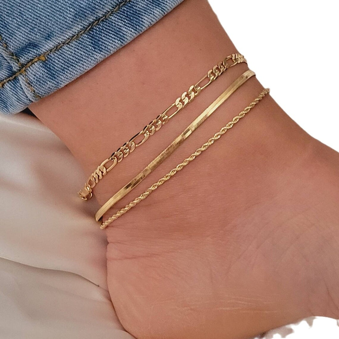 Bohemian-style Flat Snake Chain And Braided Chain Beach Multi-layer Anklet